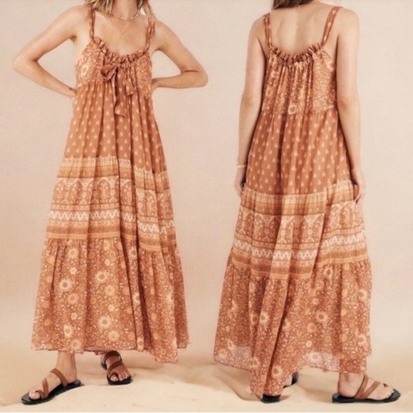 SPELL & THE GYPSY Utopia strappy floral Cinnamon sundress - Picture 3 of 11